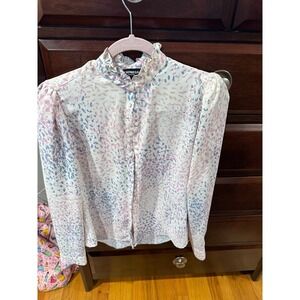 Express Ruffled Multicolor Cheetah Print Blouse